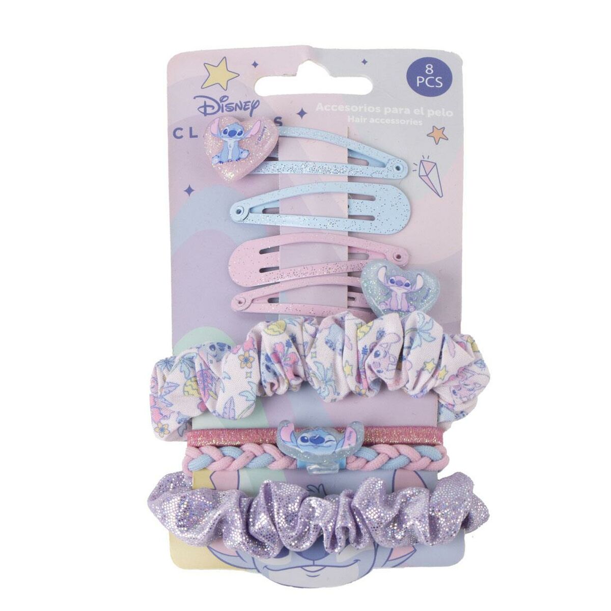 Accessoires pour les cheveux Stitch, 8 pièces, incluant pinces, chouchous et élastiques, idéal pour enfants, multicolore.