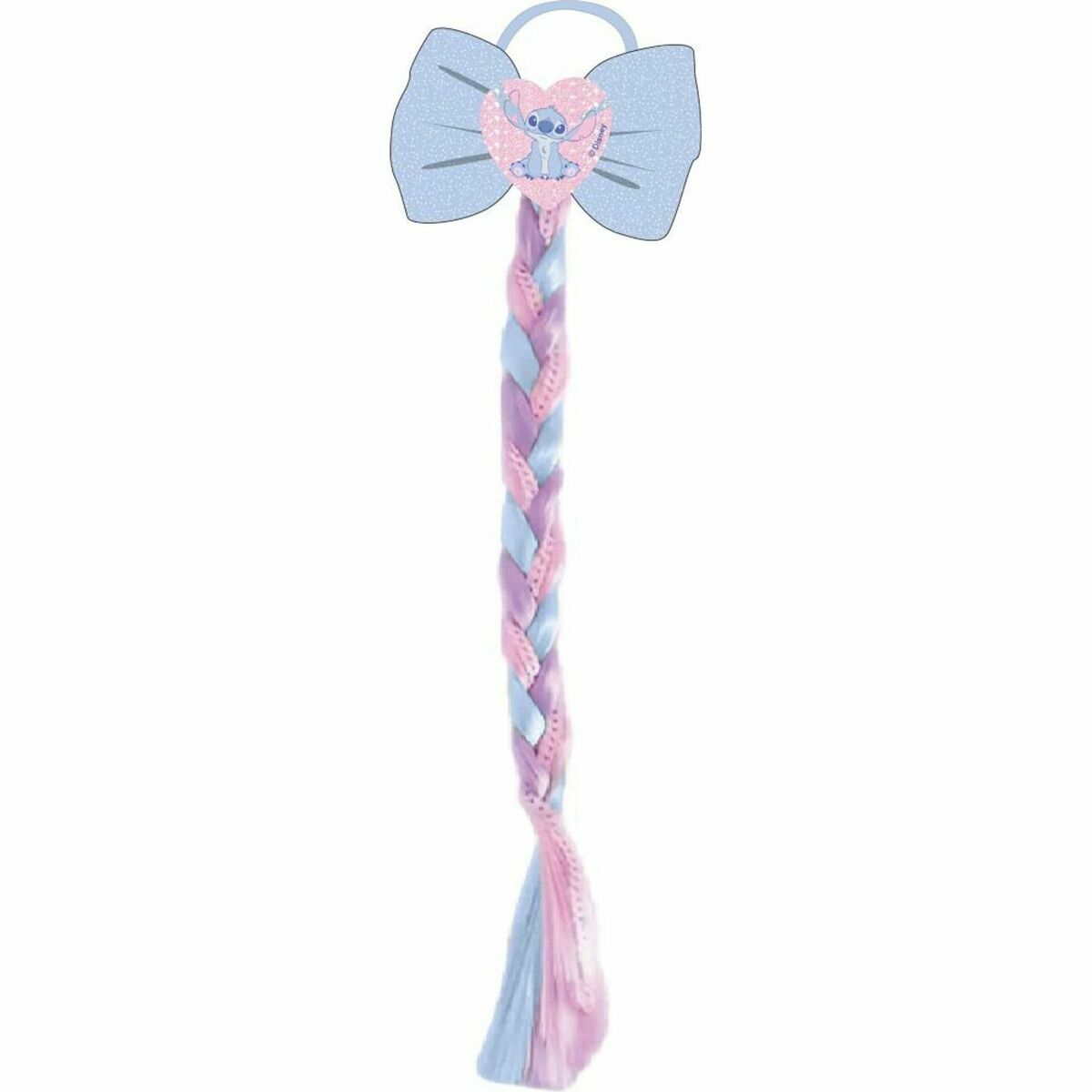 Pinces à cheveux bleu avec nœud et tresses roses, un accessoire de coiffure amusant et coloré.