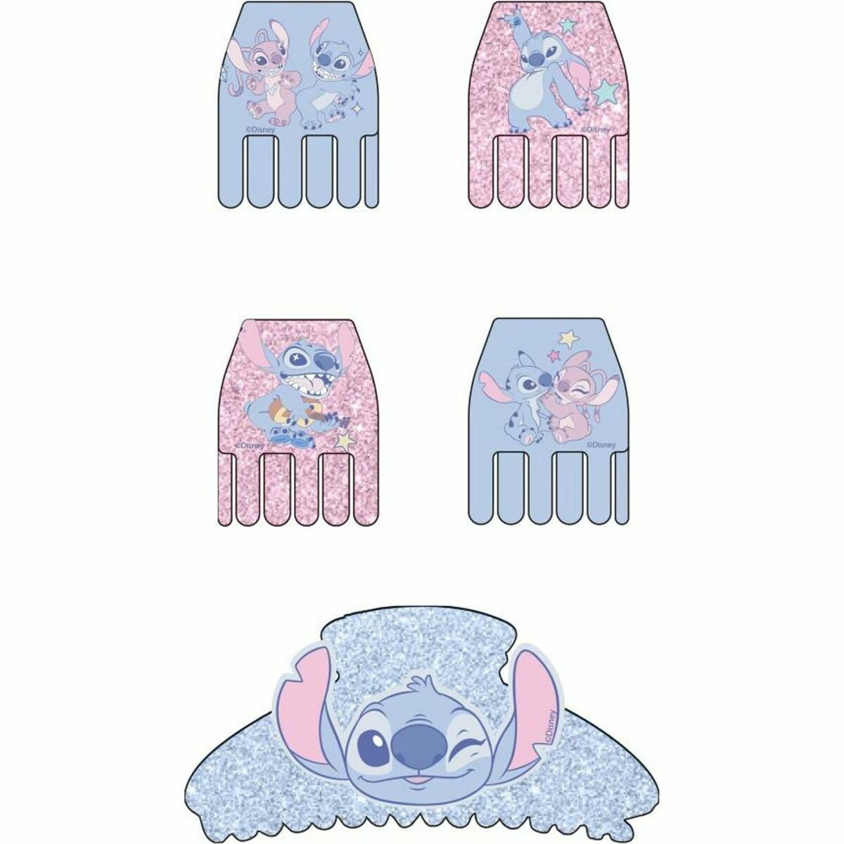 Jeu de pinces à cheveux Stitch Bleu avec motifs lumineux et colorés de Stitch et Lilo.
