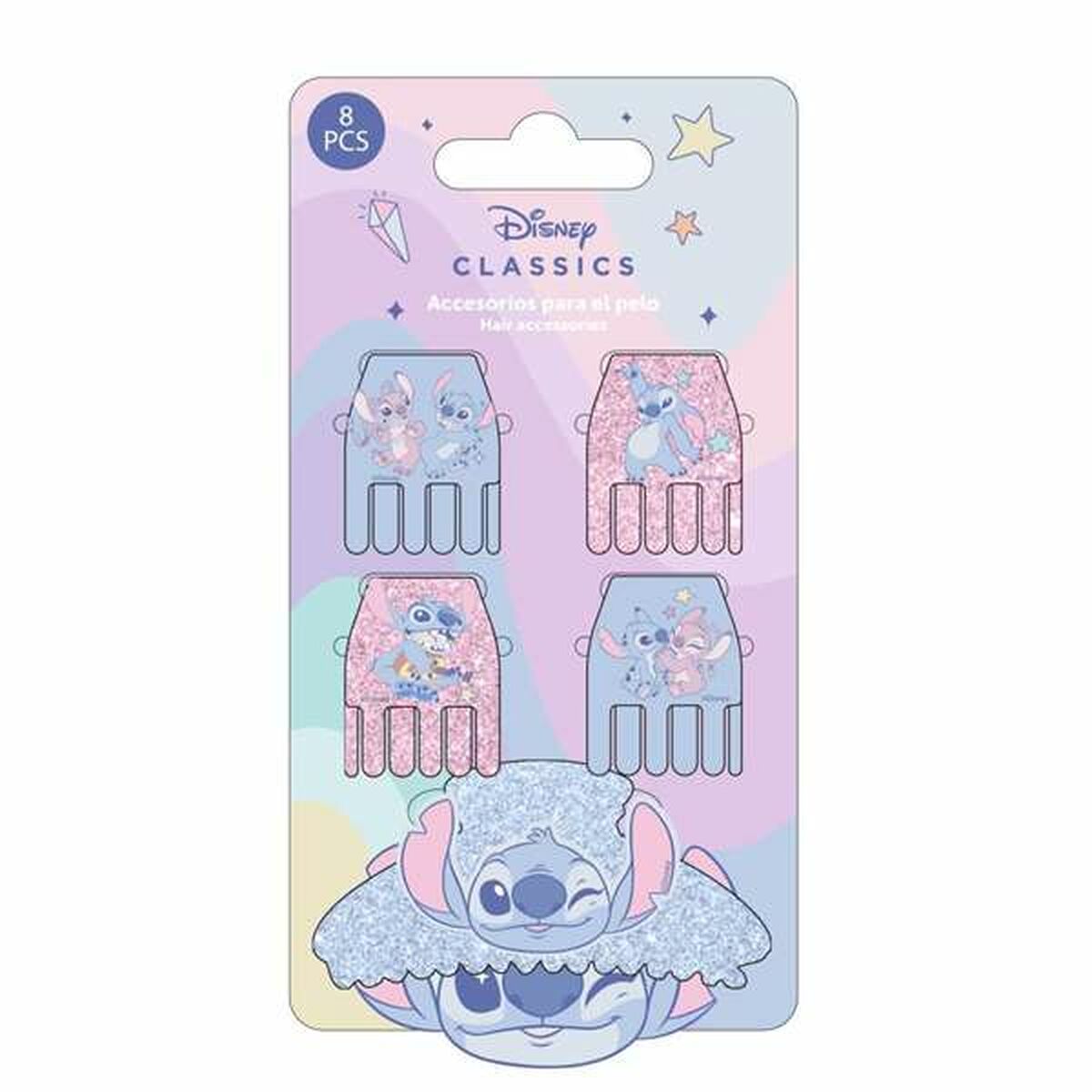 Set of 8 blue Stitch hair clips from Disney Classics for stylish hair accessories.