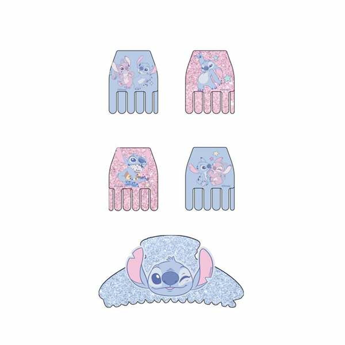 Set de pinces à cheveux Stitch Bleu avec des motifs colorés de Stitch et ses amis, parfaites pour rehausser votre look.