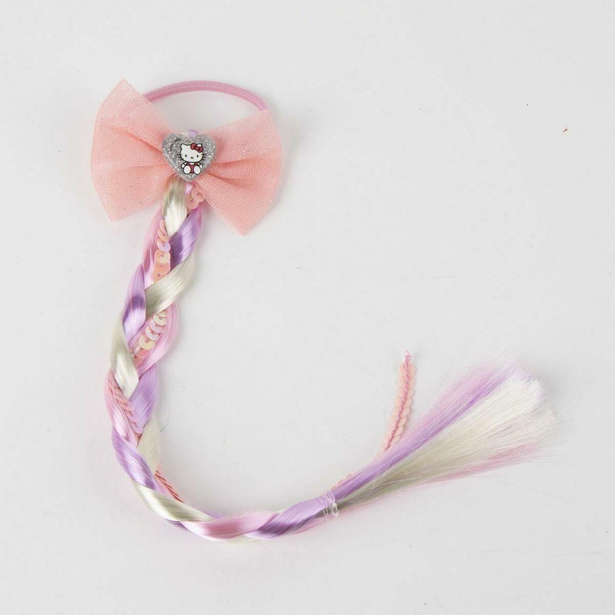 Pinces à cheveux Hello Kitty Rose avec un nœud rose et tresse en couleurs pastel, idéale pour rehausser votre look.
