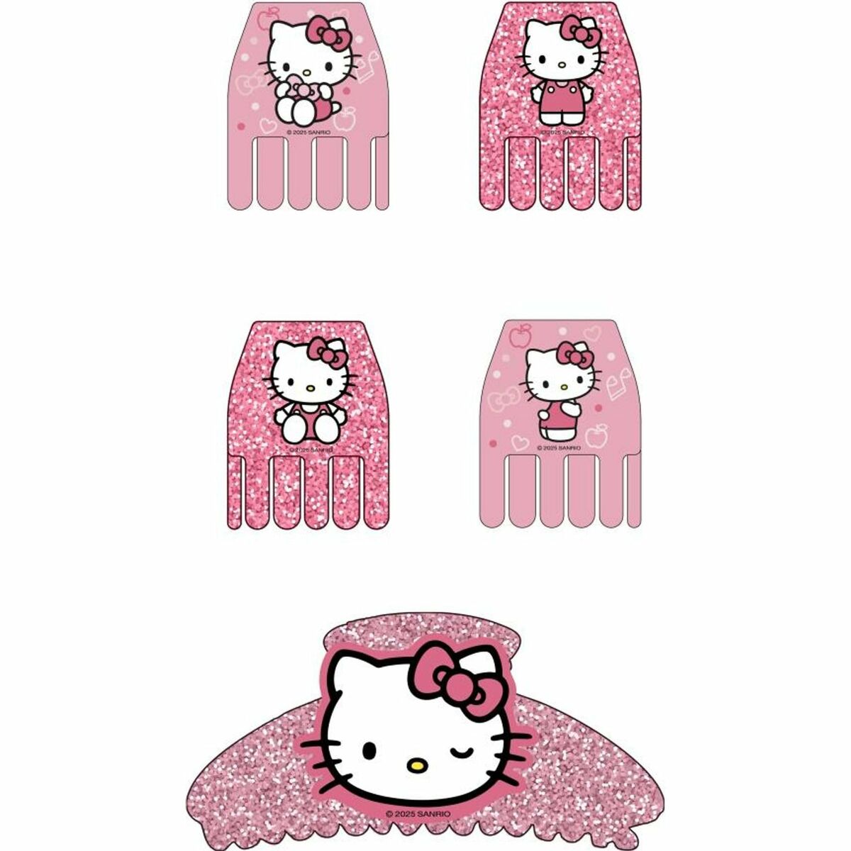 Set de pinces à cheveux Hello Kitty roses avec des motifs mignons, parfaites pour un look stylé et amusant.