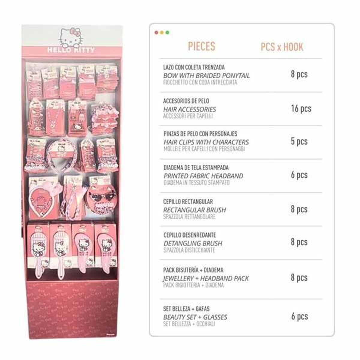 Display of Hello Kitty rose hair clips and accessories, featuring various hair products for trendy hairstyles.