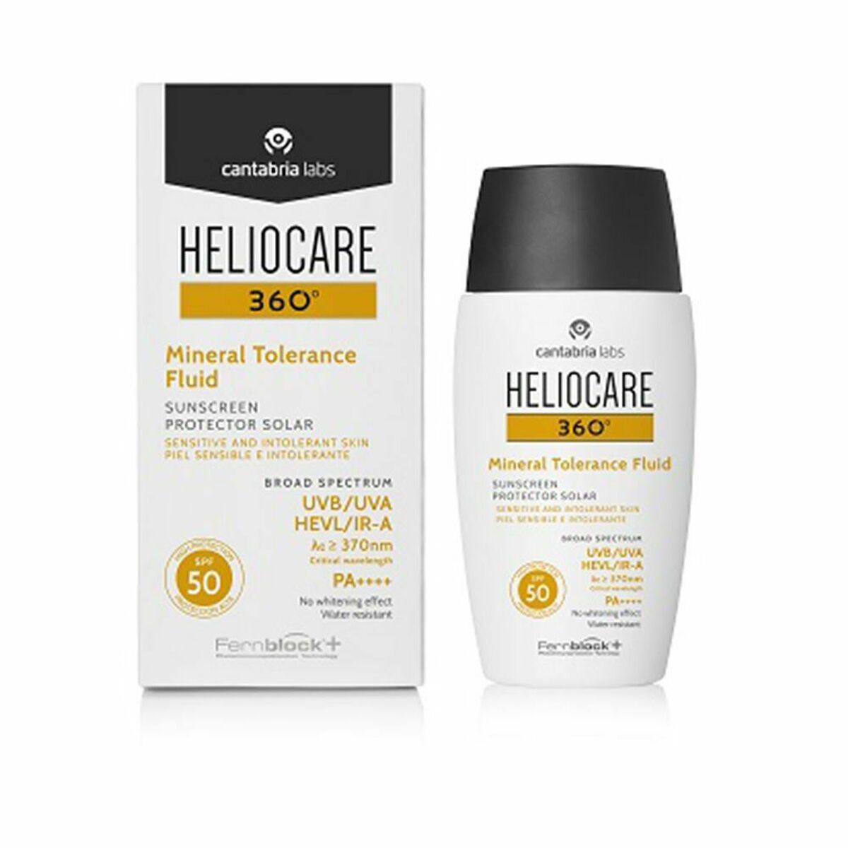 Protecteur solaire Heliocare 360° Mineral Tolerance SPF 50 en flacon de 50 ml, idéal pour peau sensible.
