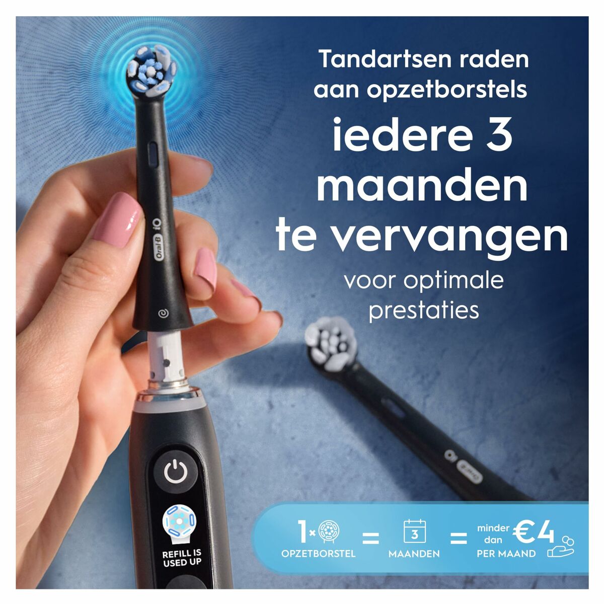 Tête de rechange Oral-B Noir, recommandée par les dentistes, à changer tous les 3 mois pour des performances optimales.