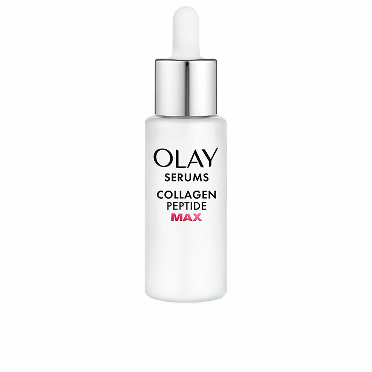 Sérum visage Olay Collagen Peptide MAX 40 ml pour soins anti-âge, sans parfum, avec pipette doseuse.