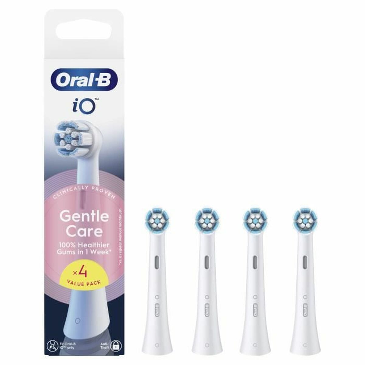 Tête de rechange Oral-B iO Gentle Care, pack de 4, pour des gencives 100% plus saines en 1 semaine.
