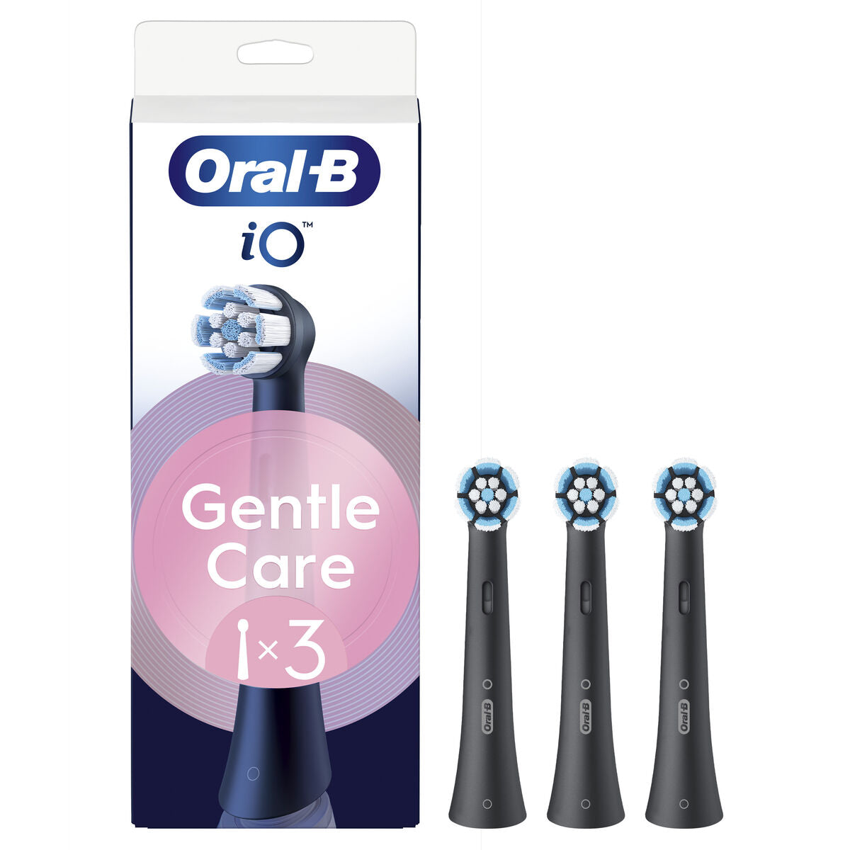 Tête de rechange Oral-B IO Gentle Care, 3 unités, noir, pour un nettoyage doux et efficace.