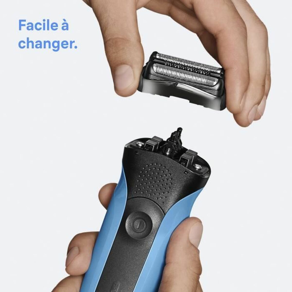 Installation facile de la tête de rechange pour rasoir Braun Series 3, illustrant son utilisation pratique.
