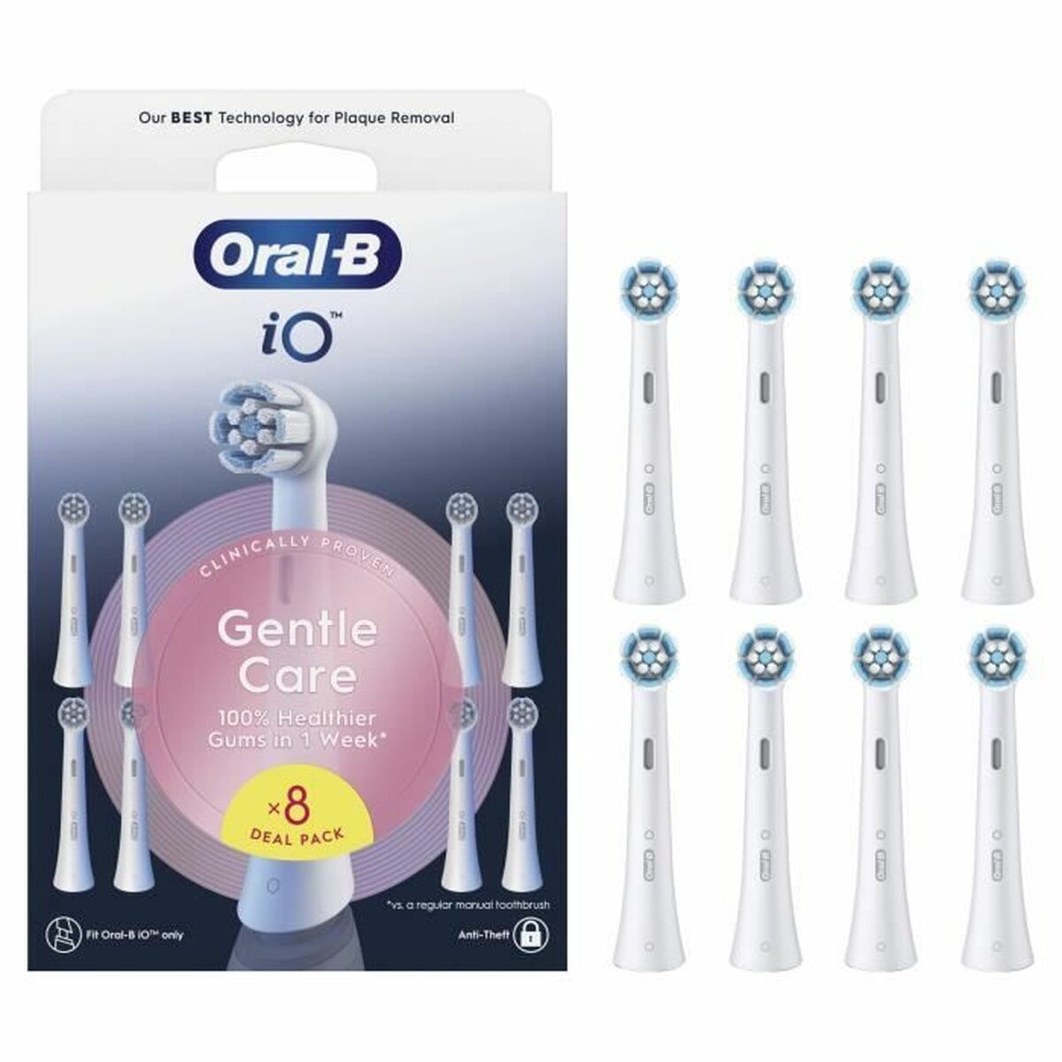 Tête de rechange Oral-B iO avec 8 brosses pour des gencives 100% plus saines en une semaine.