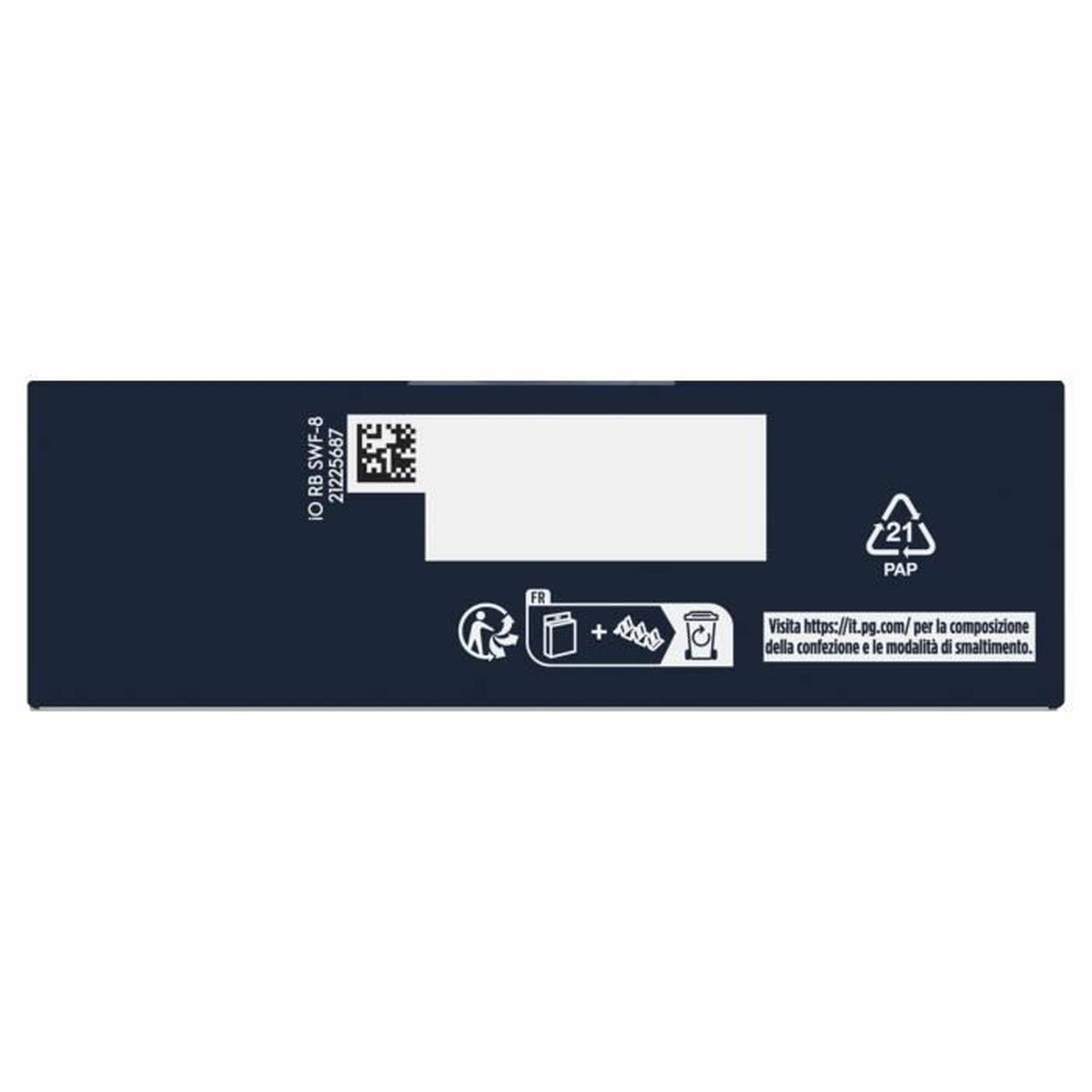 Emballage arrière de la tête de rechange Oral-B avec codes et informations de recyclage.