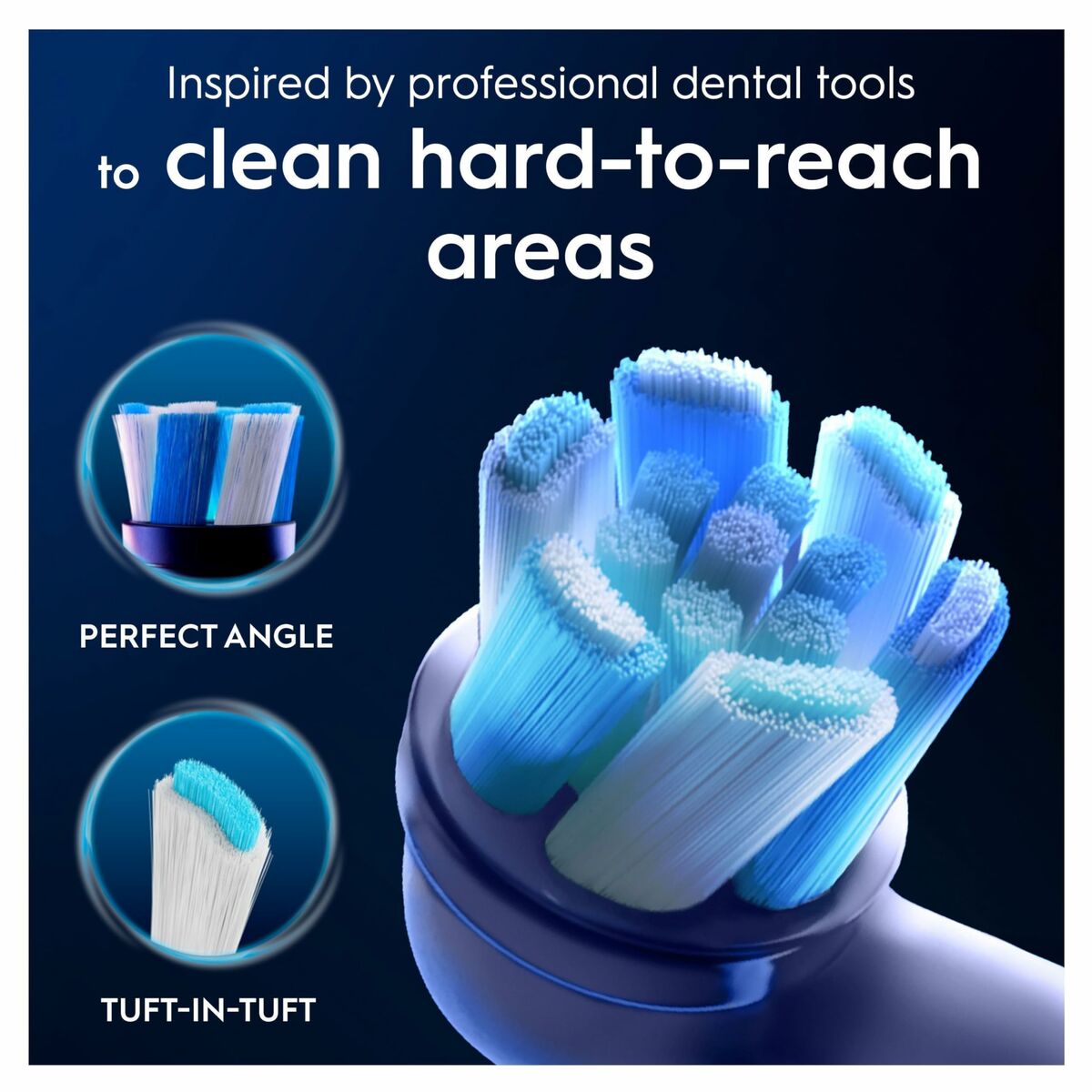 Brosse à dents Oral-B avec brins inspirés d'outils dentaires professionnels pour atteindre les zones difficiles.