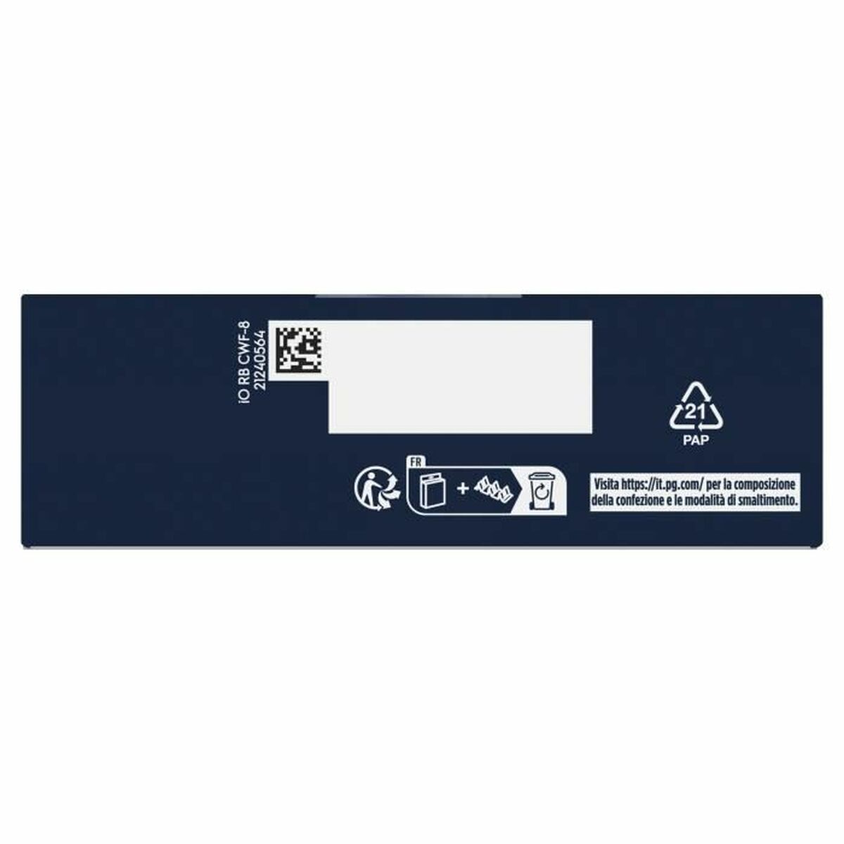 Étiquette arrière d'une tête de rechange Oral-B, avec informations de recyclage et code QR.
