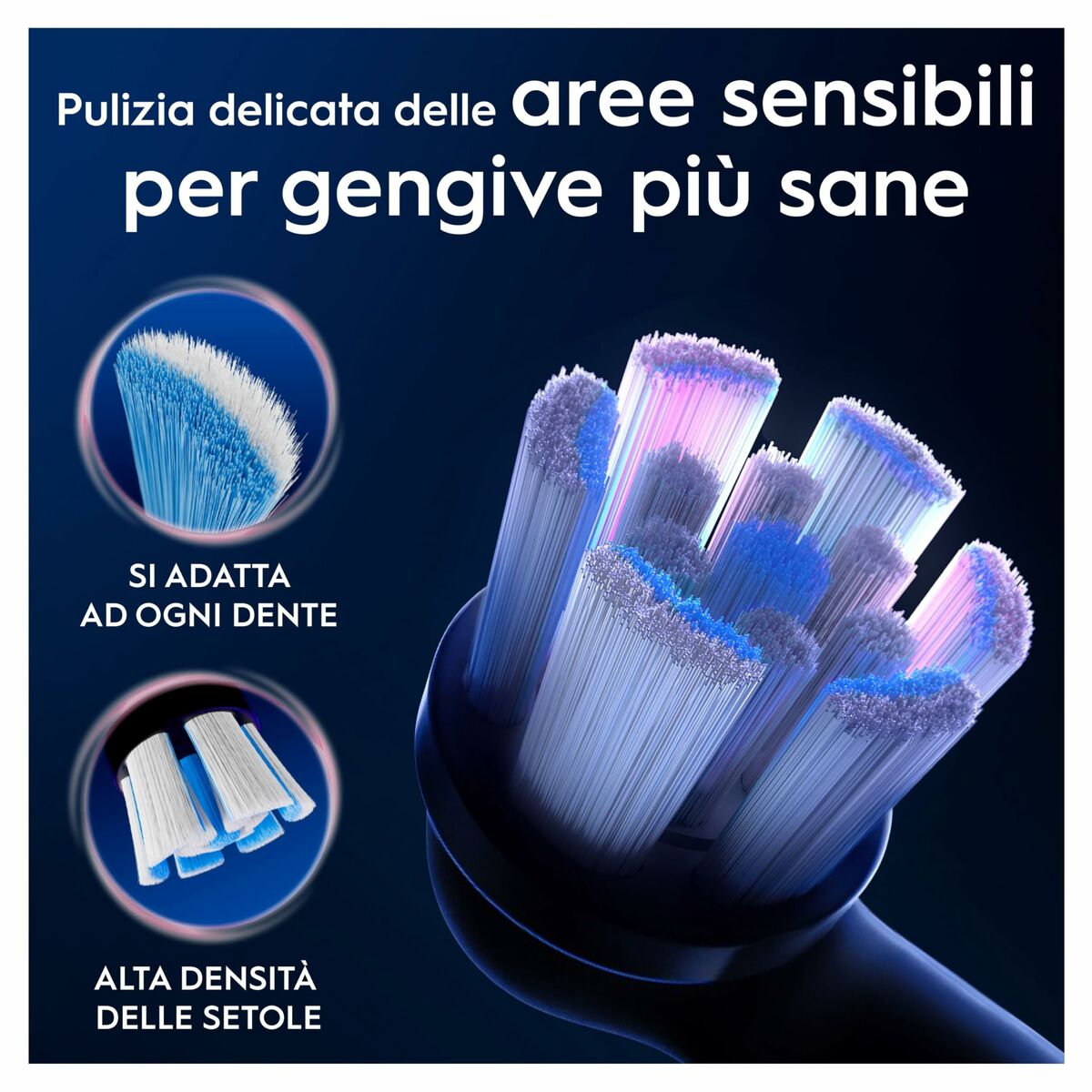 Tête de rechange Oral-B pour un nettoyage doux des gencives sensibles, adaptée à chaque dent et haute densité des soies.
