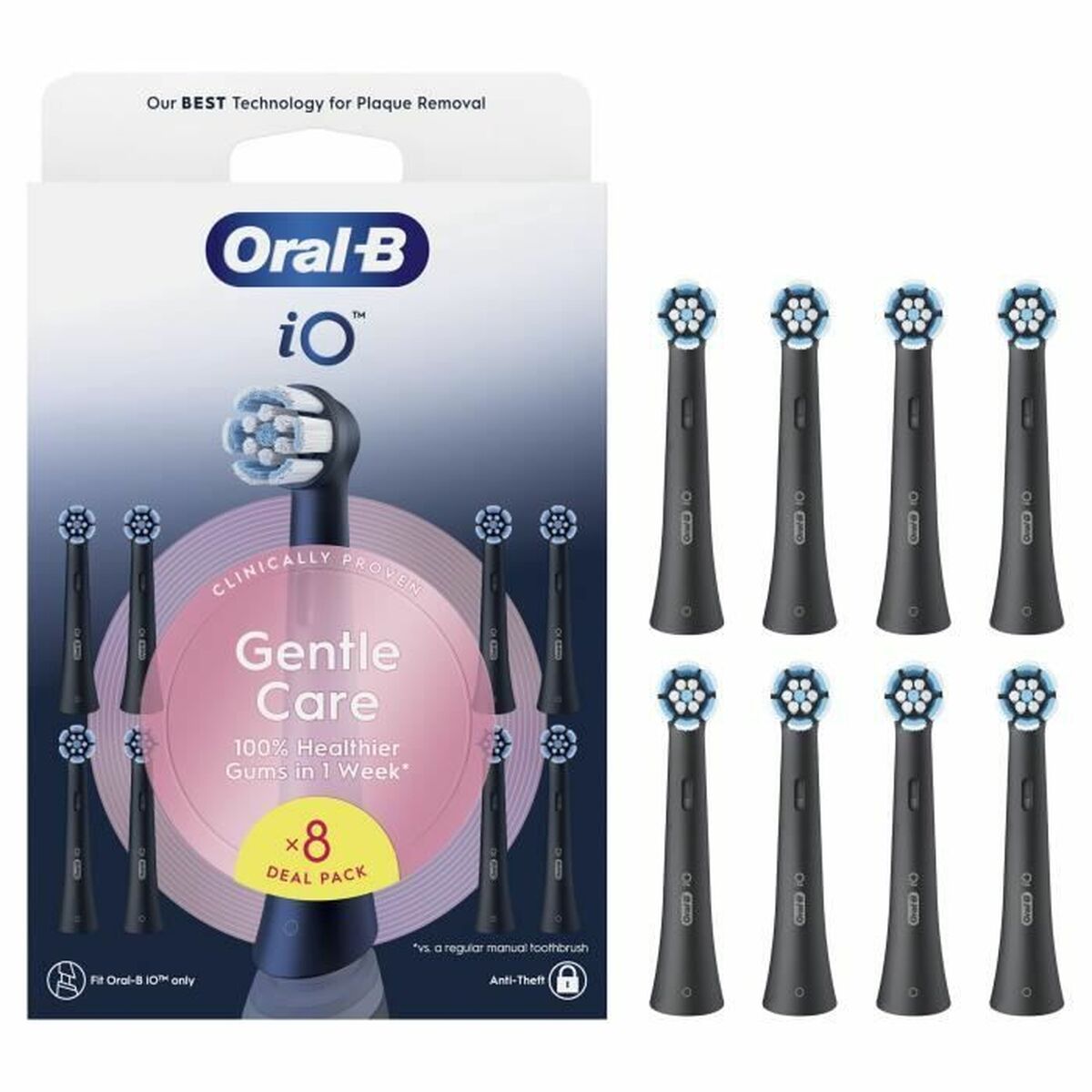 Pack de 8 têtes de rechange Oral-B Gentle Care pour une hygiène buccale optimale et des gencives plus saines.