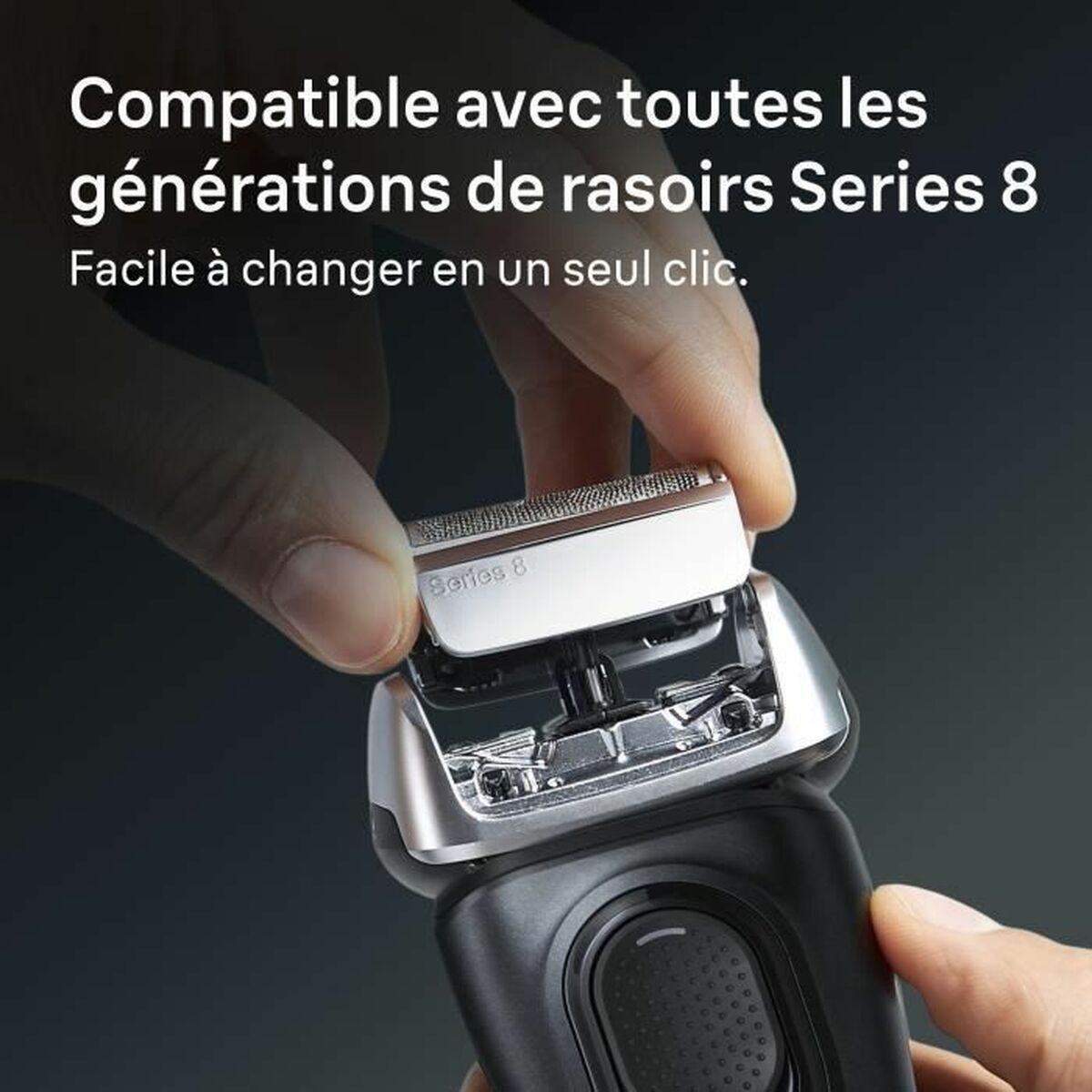 Tête de rechange Braun Series 8, compatible avec toutes les générations, facile à changer en un clic.