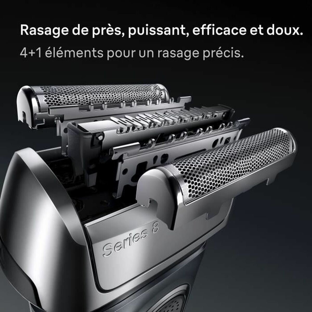 Tête de rechange Braun Series 8 montrant une technologie de rasage efficace et douce, pour un rasage précis.