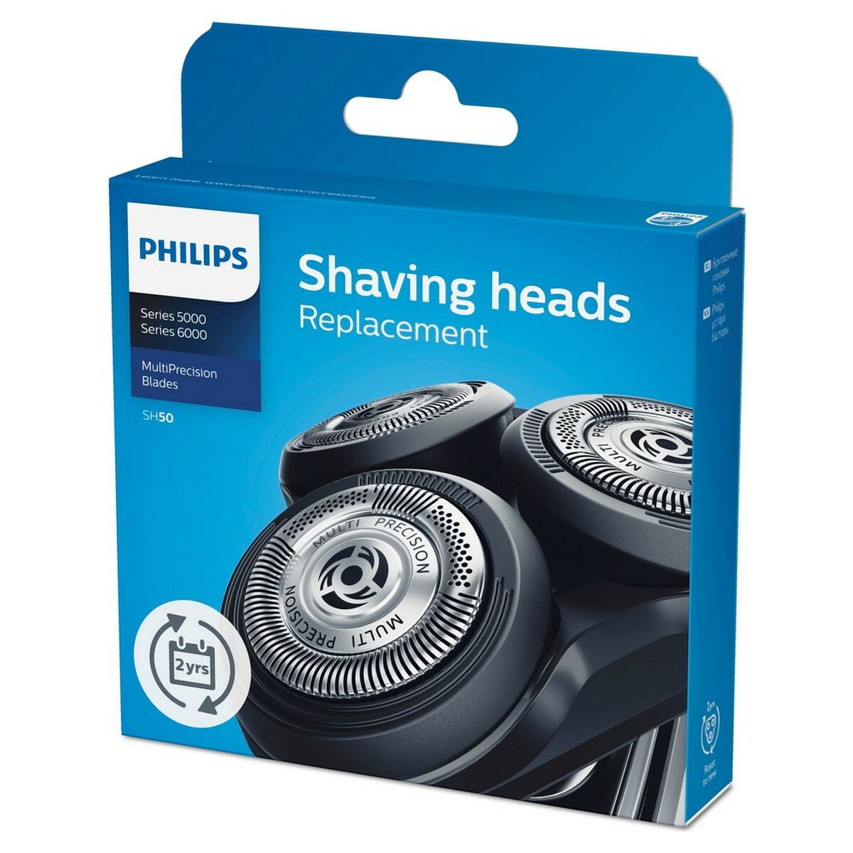 Philips SH50/50 shaving heads replacement pack for Series 5000 and 6000 with multi-precision blades.