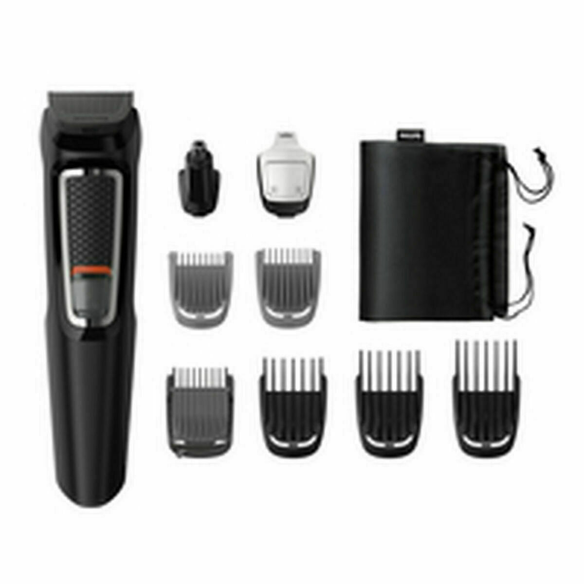 Philips MG3740/15 rechargeable electric shaver with accessories and protective case for personal grooming.