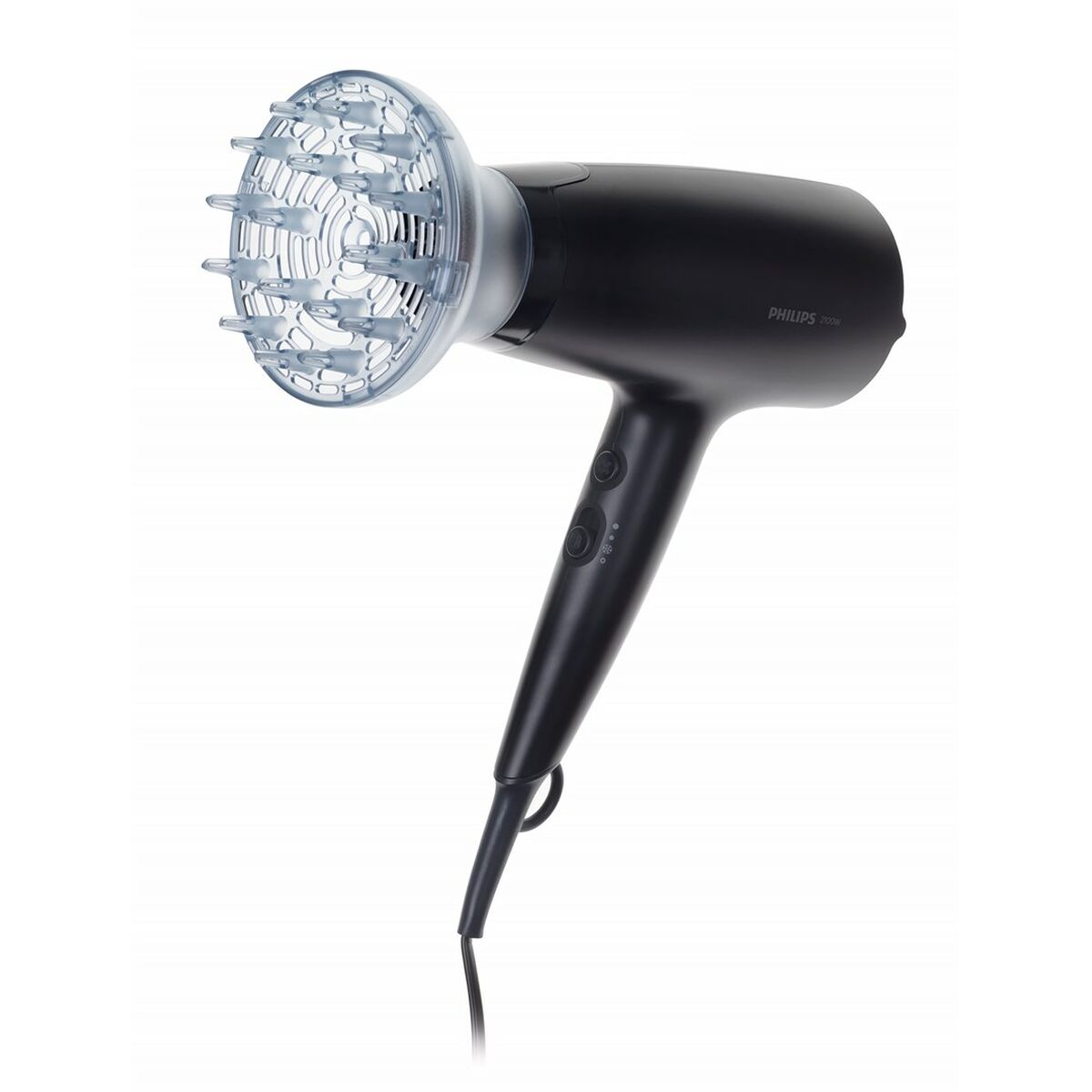 Sèche-cheveux Philips noir avec diffuseur, 2100 W, moteur DC, 6 vitesses, câble de 1,8 m.
