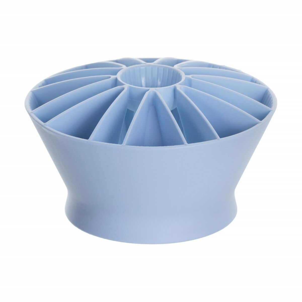 Diffuseur bleu pour sèche-cheveux, idéal pour des coiffures volumineuses et ondulées.