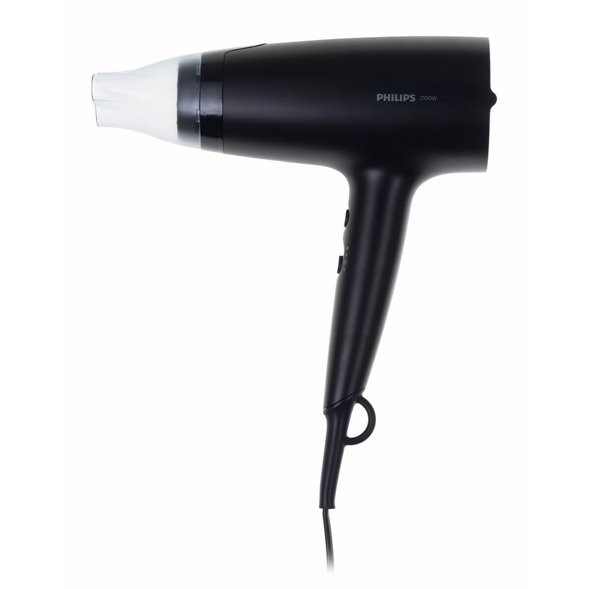 Sèche-cheveux Philips 2100 W en bleu marine, design élégant et fonction ionique, 6 vitesses de séchage.