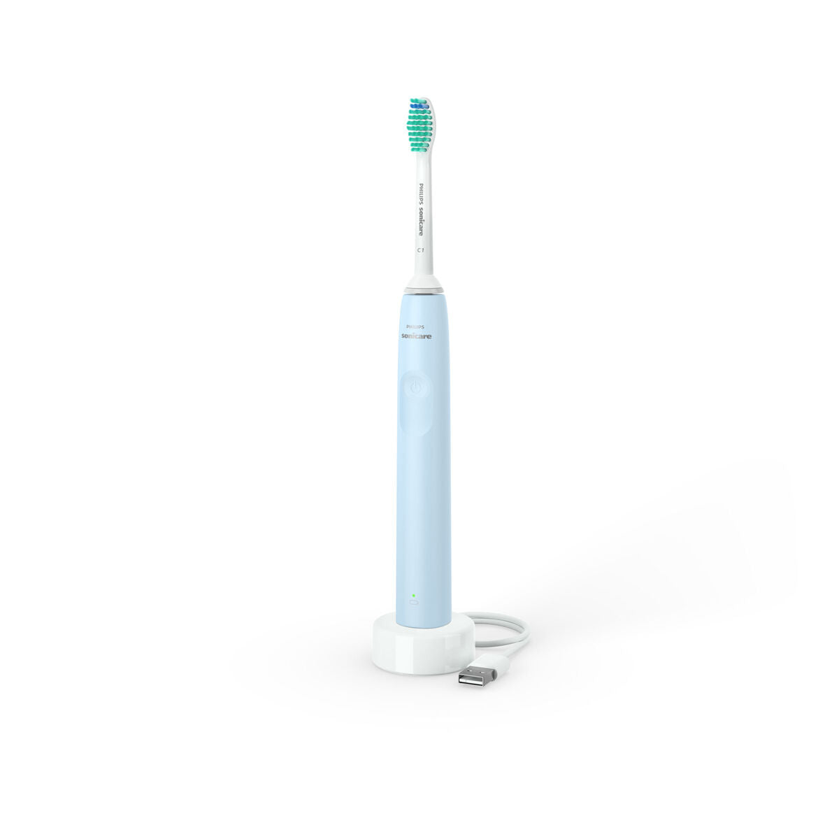 Brosse à dents électrique Philips en bleu, rechargeable avec station de charge, conçue pour une meilleure hygiène buccale.
