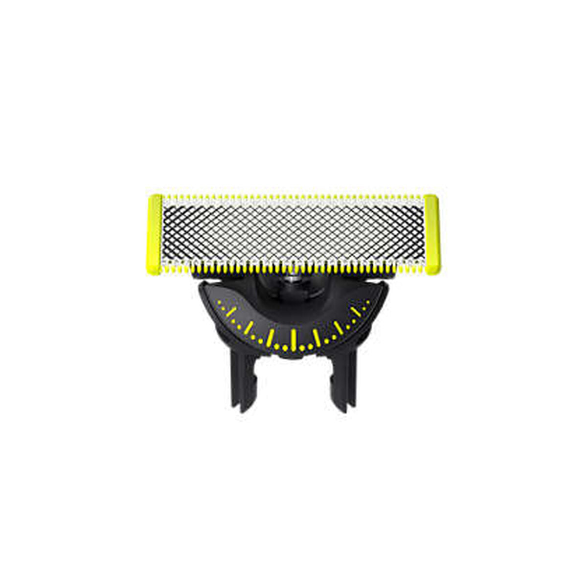 Tête de rasage Philips OneBlade en noir et vert, facile à nettoyer et compatible pour soins esthétiques.