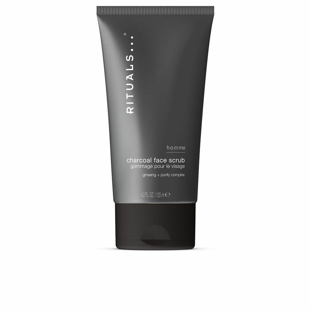 Gel nettoyant visage Rituals Homme 125 ml, gommage purifiant pour un teint éclatant, soin cosmétique masculin.
