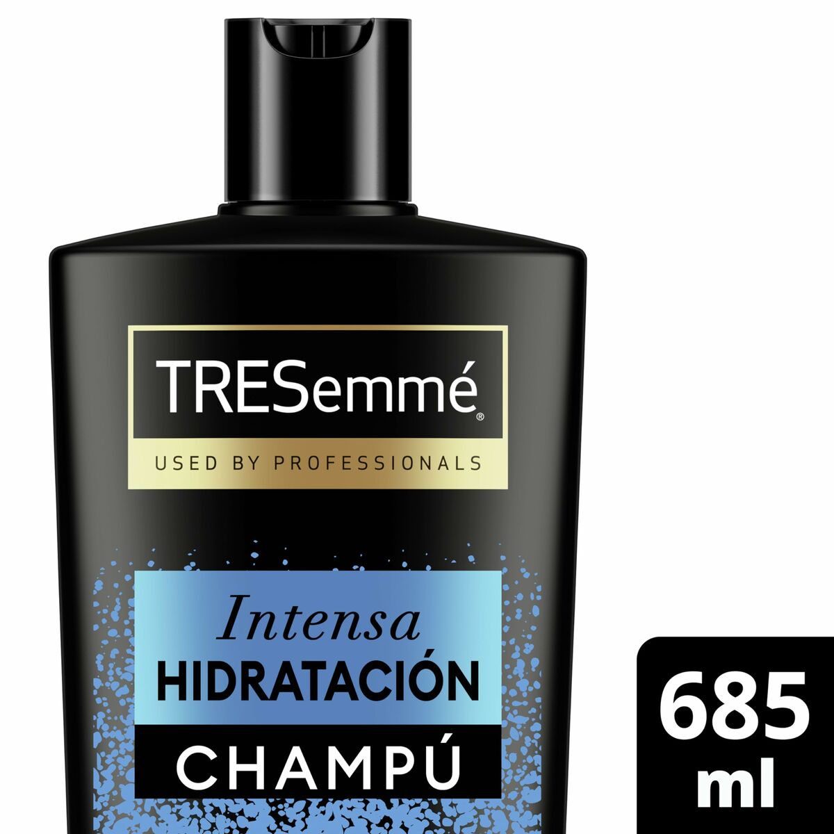 Bouteille de shampooing Tresemme Intensa Hidratación 685 ml, adaptée aux cheveux abîmés et secs.