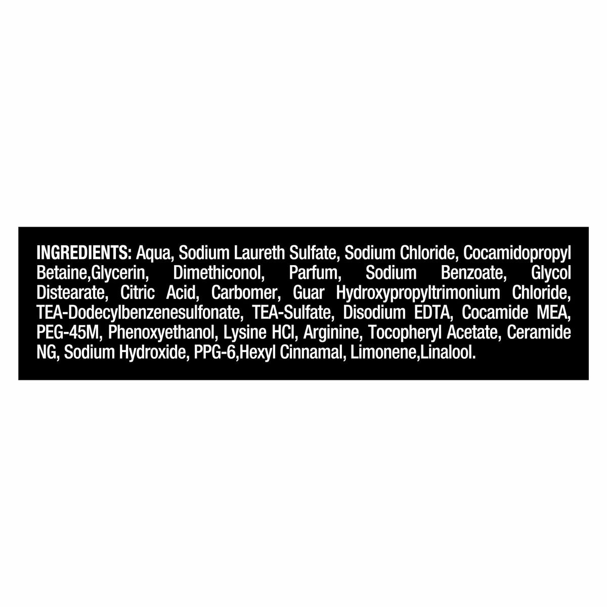 Ingredient list for Tresemme Hydrating Shampoo, highlighting key components for hair care.