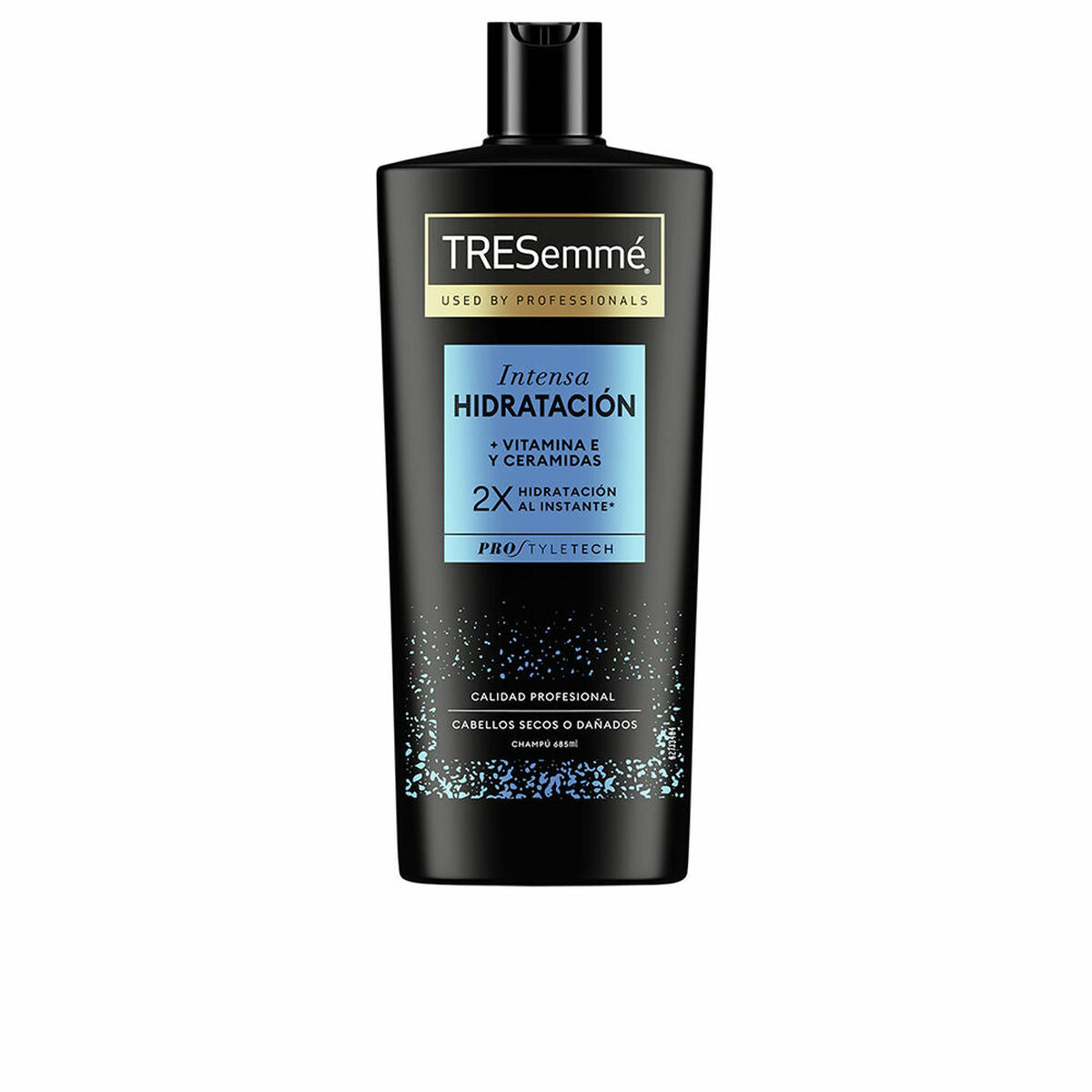 Shampooing hydratant Tresemme HIDRATACIÓN INTENSA 685 ml pour cheveux abîmés et secs, enrichi en vitamine et céramides.