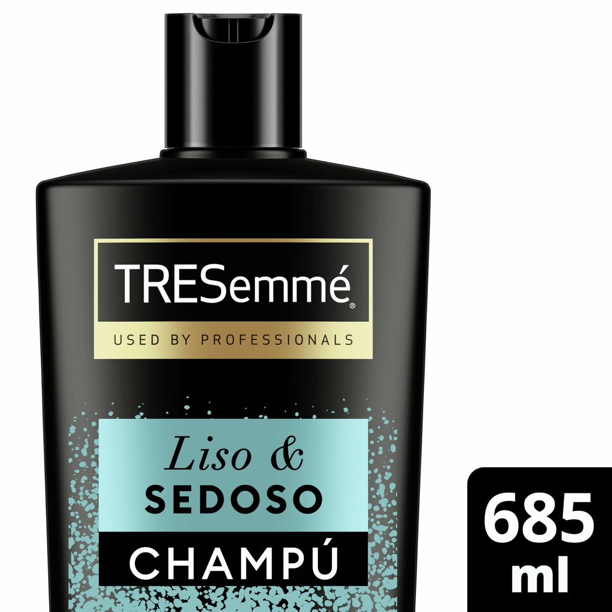 Flacon de shampooing Tresemme Liso & Sedoso 685 ml, conçu pour des cheveux doux et lisses.