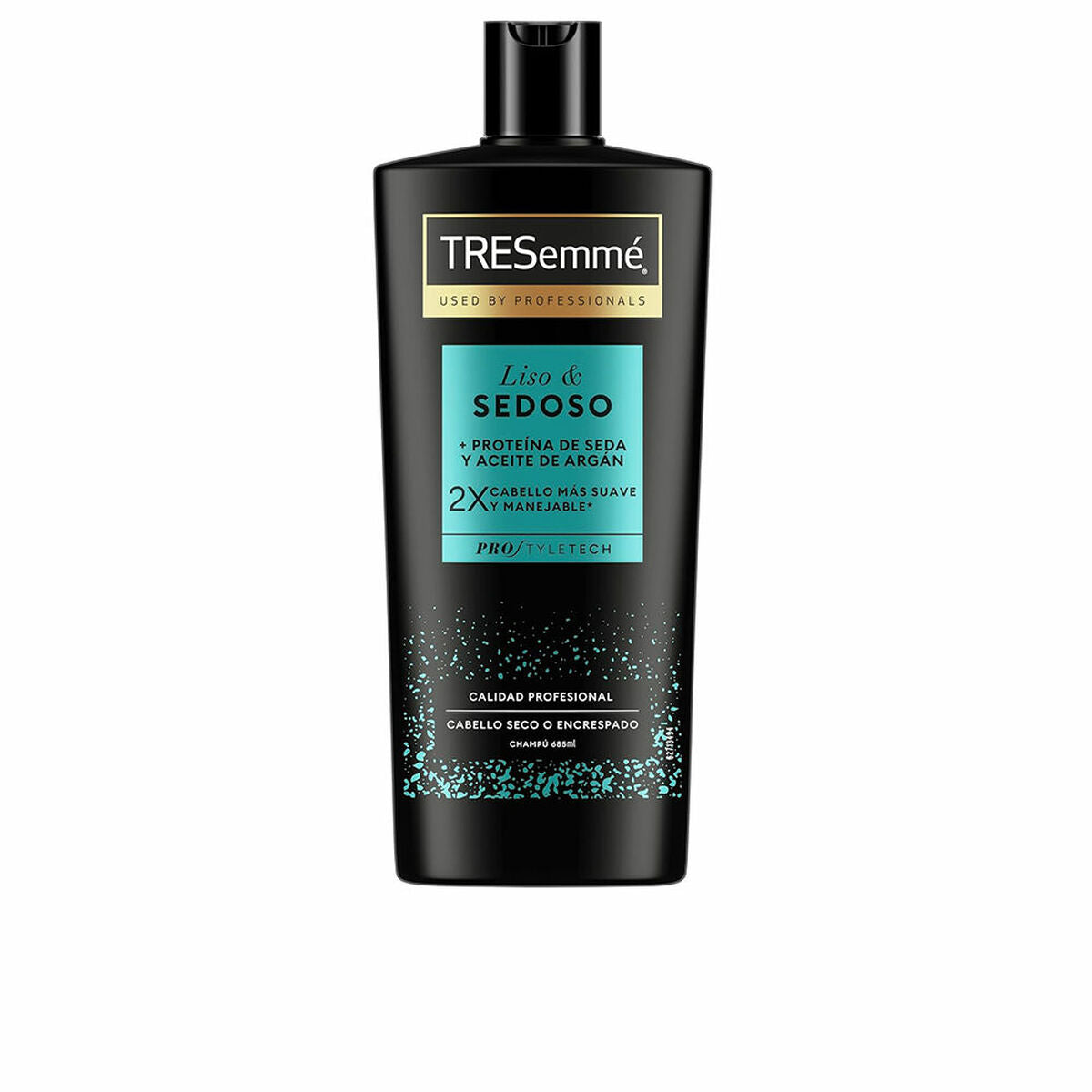 Bouteille de shampooing Tresemme LISO&SEDOSO pour cheveux doux et soyeux, enrichi en protéines de soie et huile d'argan.