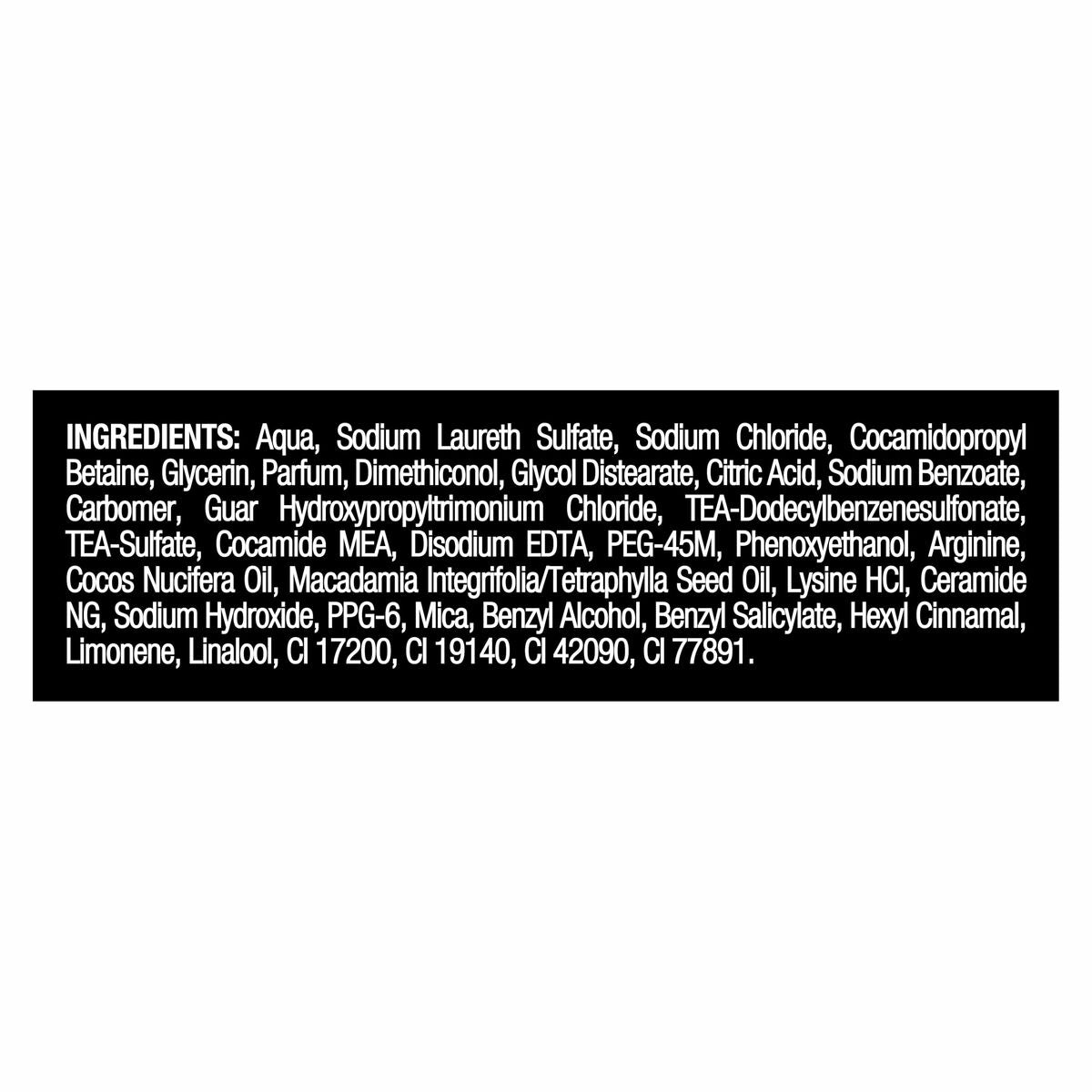 Ingredients list for Tresemme Lamellar Shine Shampoo - includes Aqua, Sodium Laureth Sulfate, Arginine, and more.