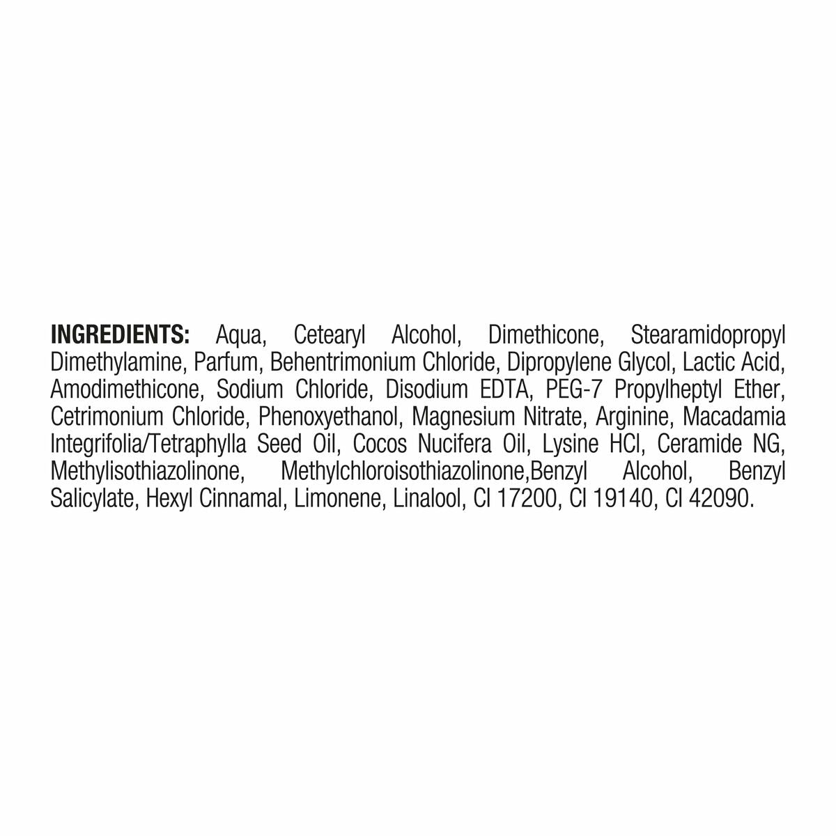 List of ingredients for Tresemme LAMELLAR SHINE conditioner highlighting key components.