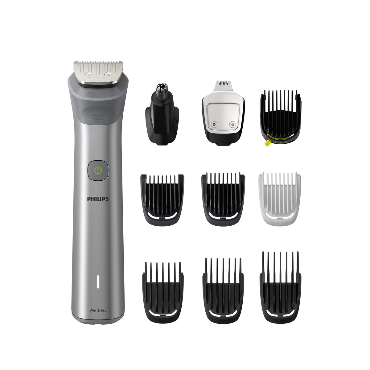 Philips MG5920/15 trimmer with accessories, including combs and charger, designed for personal grooming and care.