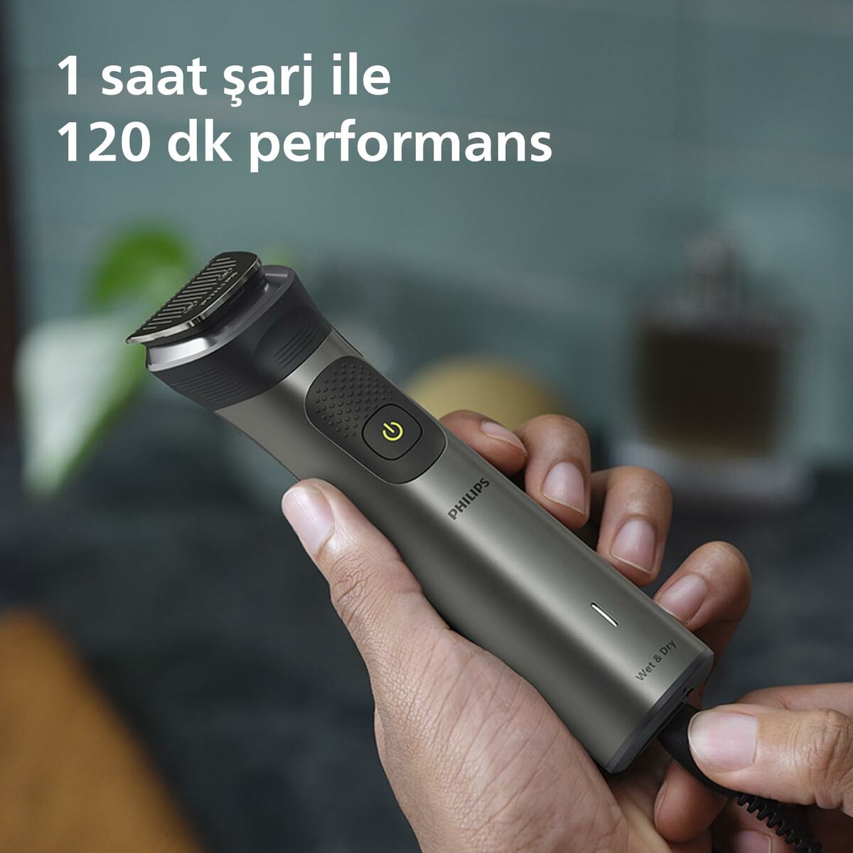Rasoir électrique Philips avec charge rapide en 1 heure pour 120 minutes de performance.