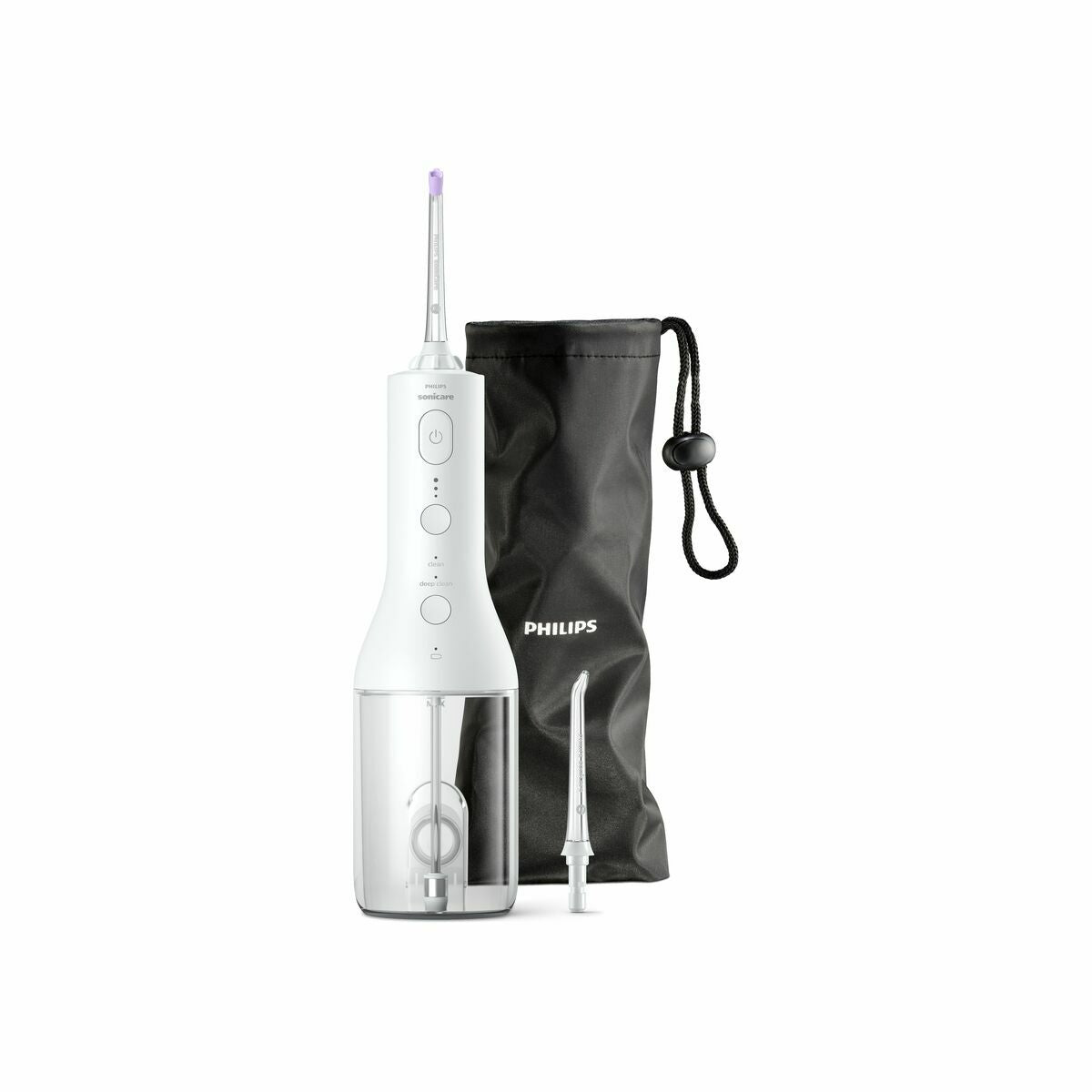 Brosse à dents électrique Philips HX3826/31 avec réservoir et accessoires, couleur blanche, design moderne, efficace pour l'hygiène buccale.