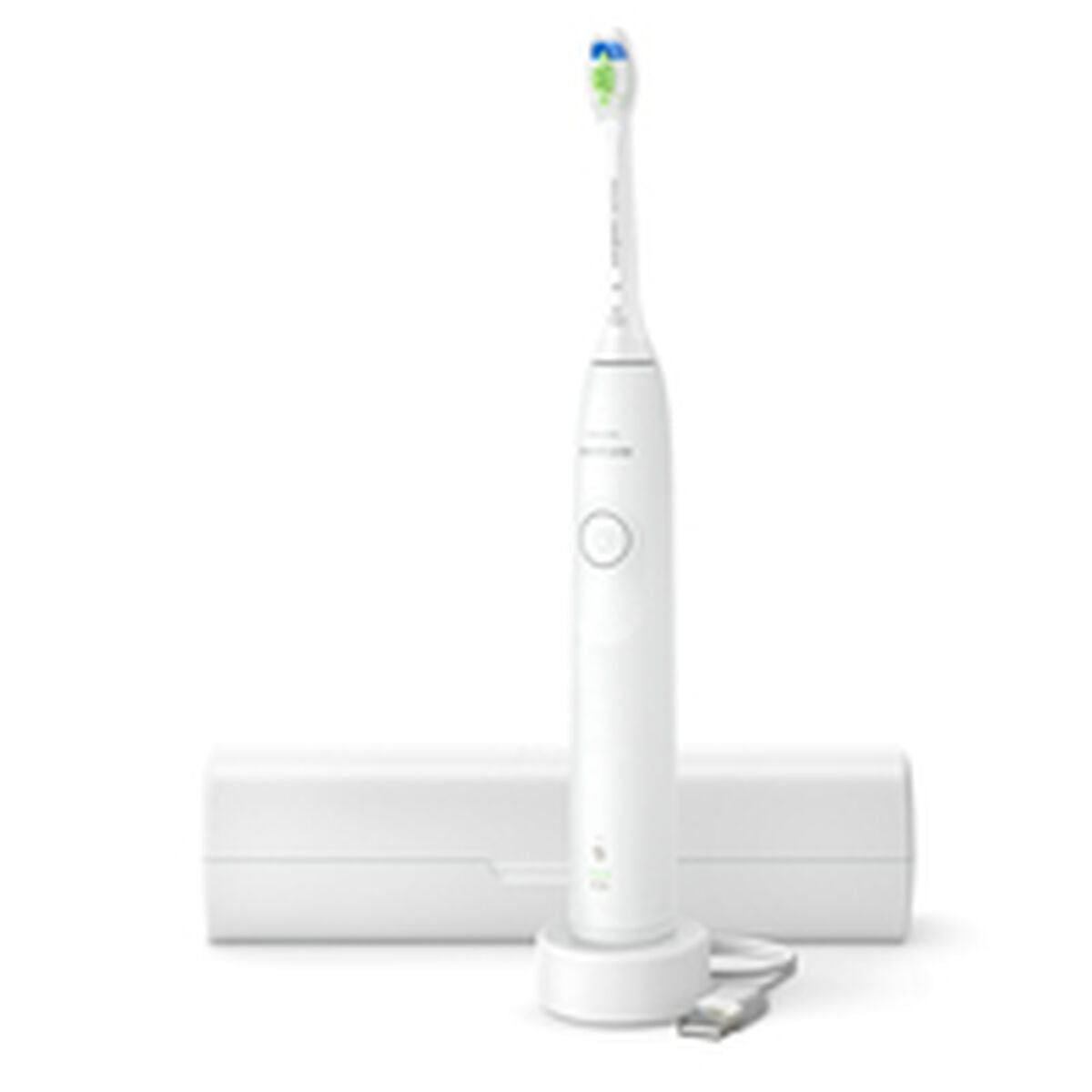 Philips HX7108/02 SONICARE 5300 electric toothbrush with charging base and travel case in white.