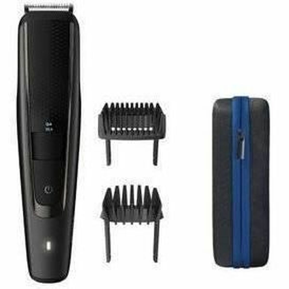 Tondeuse Philips noir avec deux peignes et étui de rangement, électroménager de qualité, sans fil et résistant à l'eau.