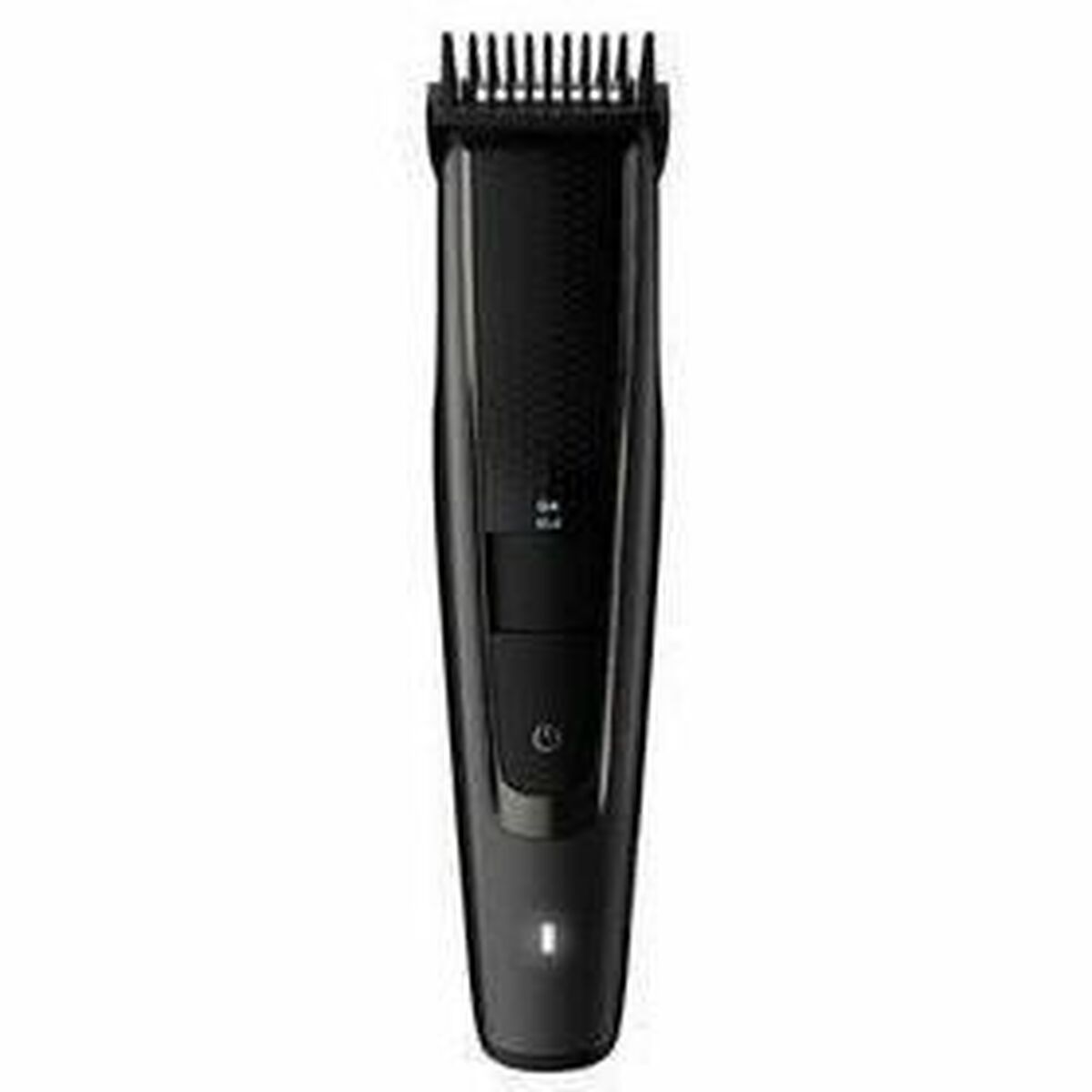 Tondeuse Philips noire avec tête en acier inoxydable, chargement rapide et fonction sans fil.