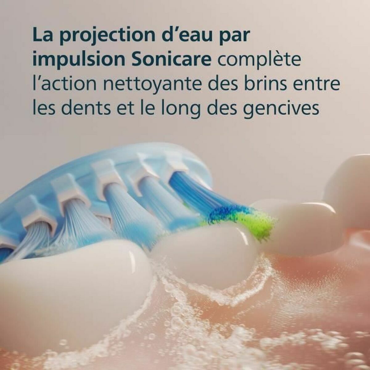 Brosse à dents Philips Sonicare avec jets d'eau, nettoyant entre les dents et le long des gencives.
