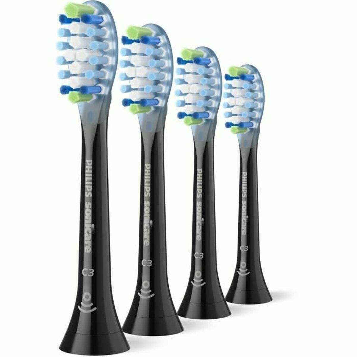Tête de rechange Philips Noir pour brosse à dents, ensemble de 4 unités avec design moderne.