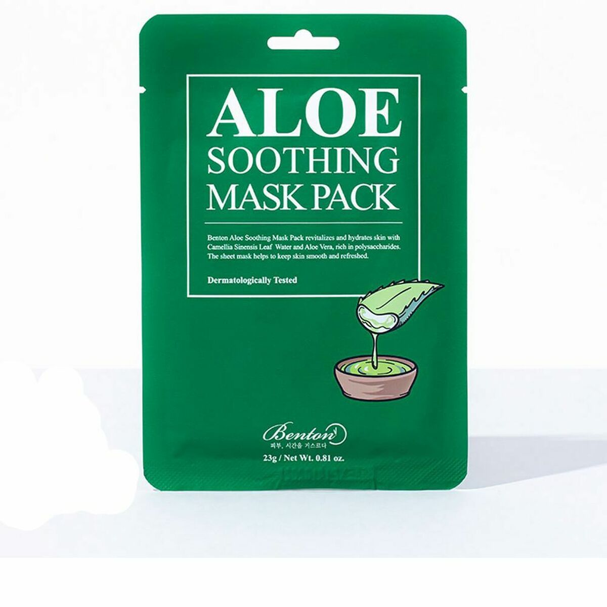Masque facial Benton Hydratant Aloe Vera 23 g, pack apaisant pour la peau, testé dermatologiquement.