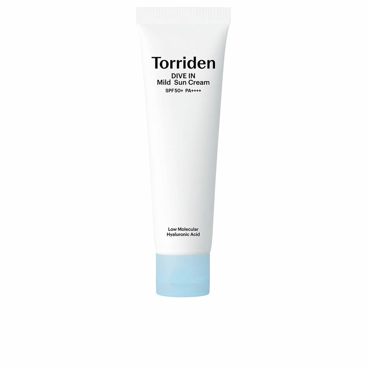 Protecteur solaire Torriden DIVE-IN SPF 50+, 60 ml, crème légère pour peau bronzée et protégée, végan et non testé sur animaux.