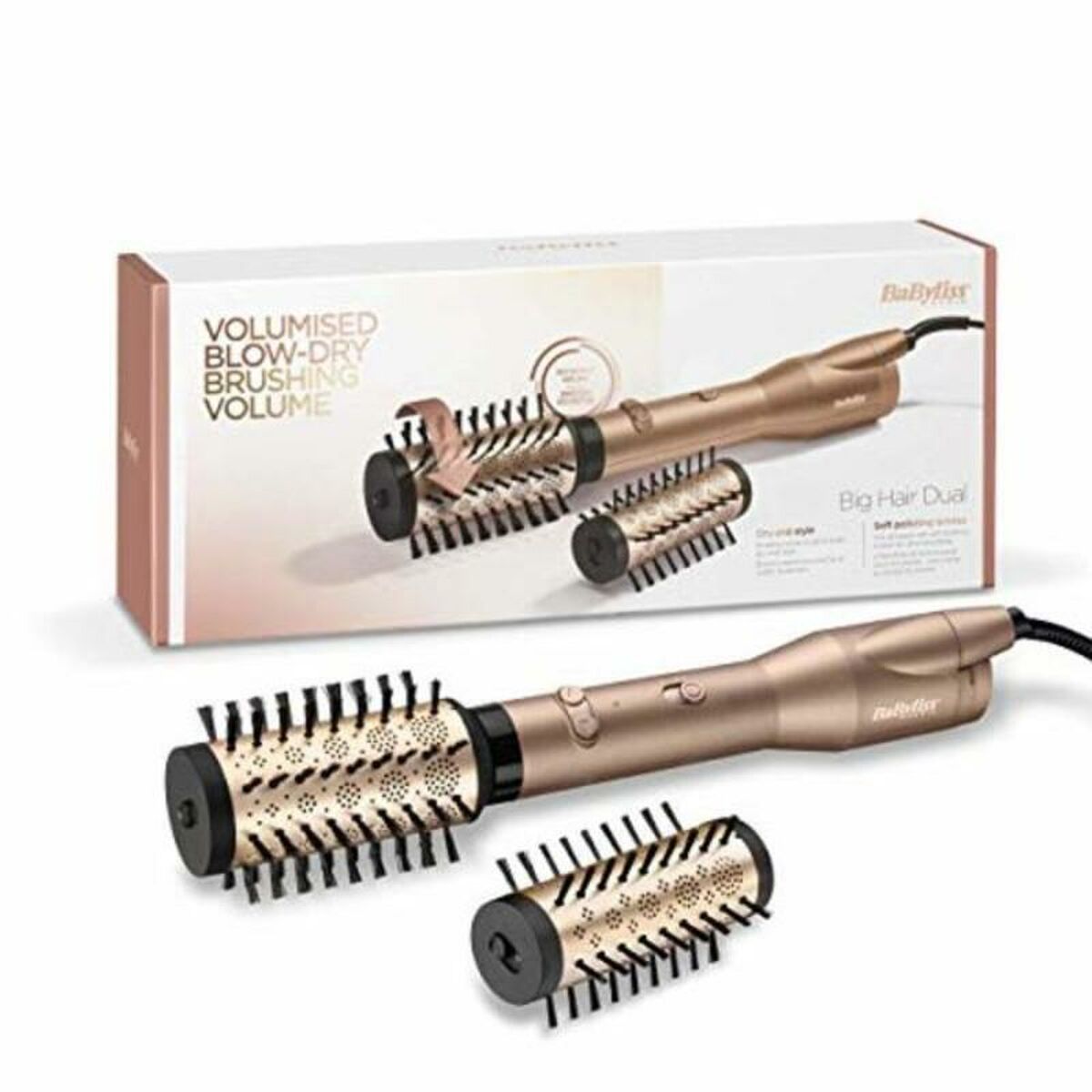 Brosse thermique Babyliss AS952E, 650W, Noir Champagne, avec accessoires pour coiffure esthétique.