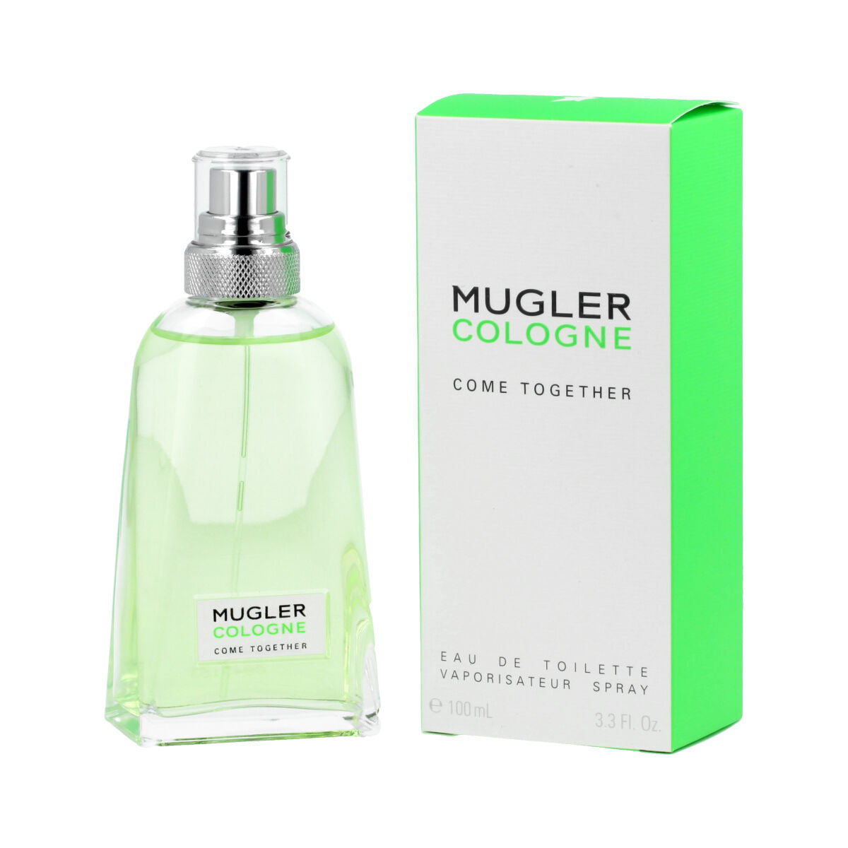 Parfum unisexe Mugler Cologne Come Together EDT, 100 ml, vaporisateur spray dans un emballage vert.