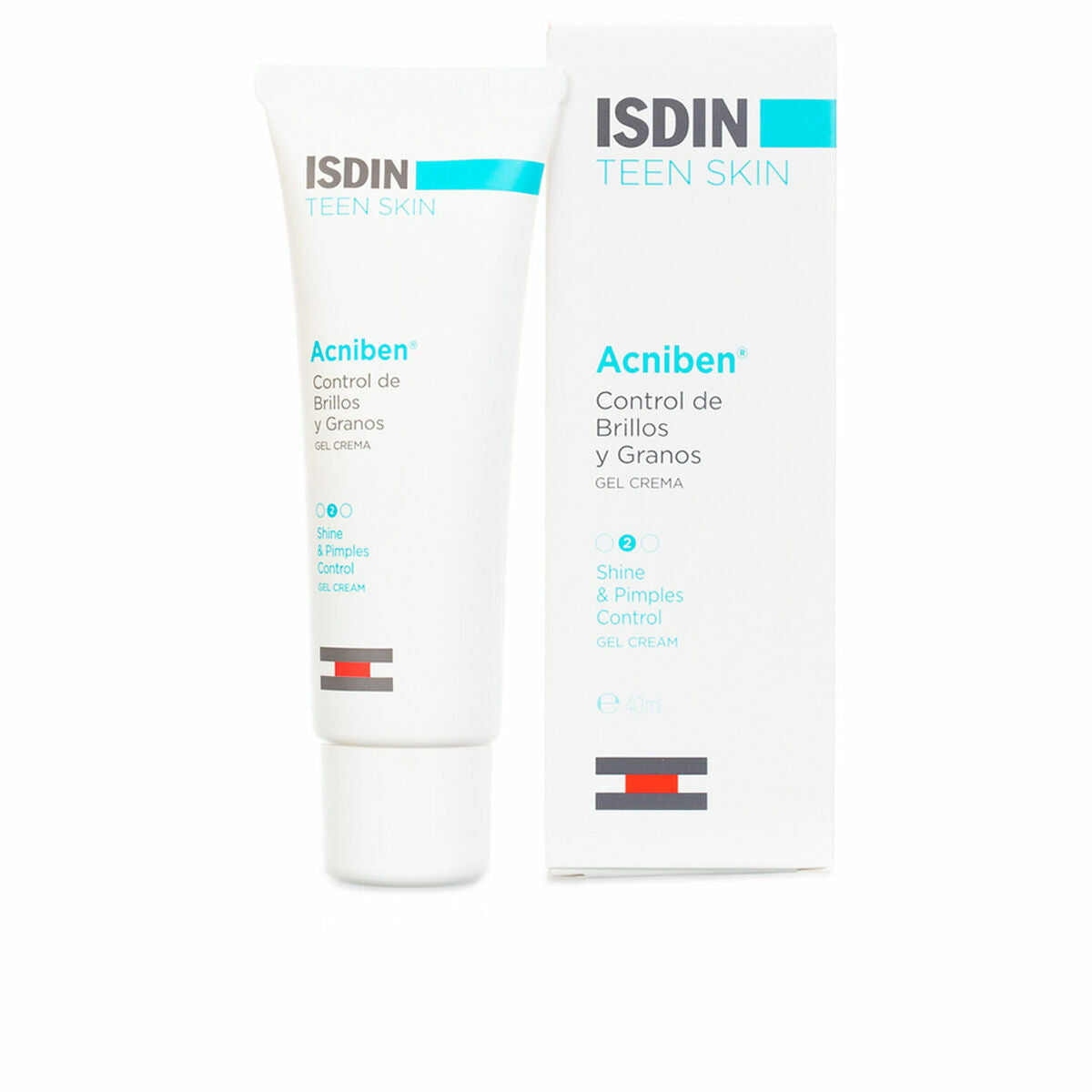 Traitement pour peaux acnéiques Isdin Acniben, tube de 40 ml, contrôle des brillances et des imperfections.